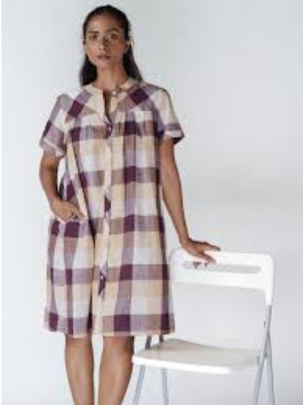 Etsy handmade Plaid Button-Front Mini Dress in Purple and Cream